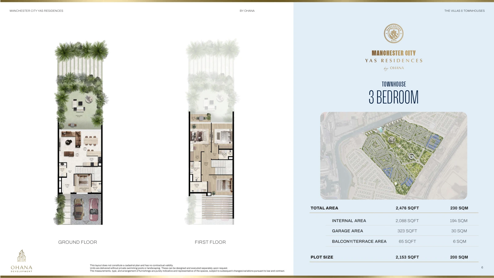 Manchester City Yas Residences 3 Bedroom Townhouse floor plan, ground and first floors, 2,476 sq ft