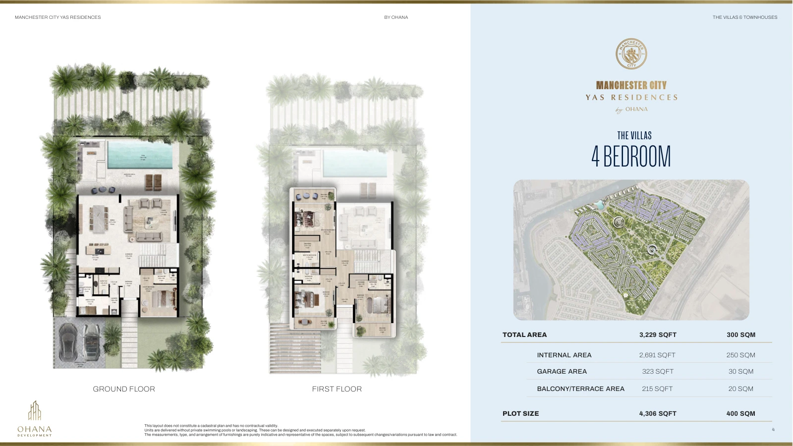 Manchester City Yas Residences Standalone 4 Bedroom Villa floor plan, ground and first floors, 3,229 sq ft