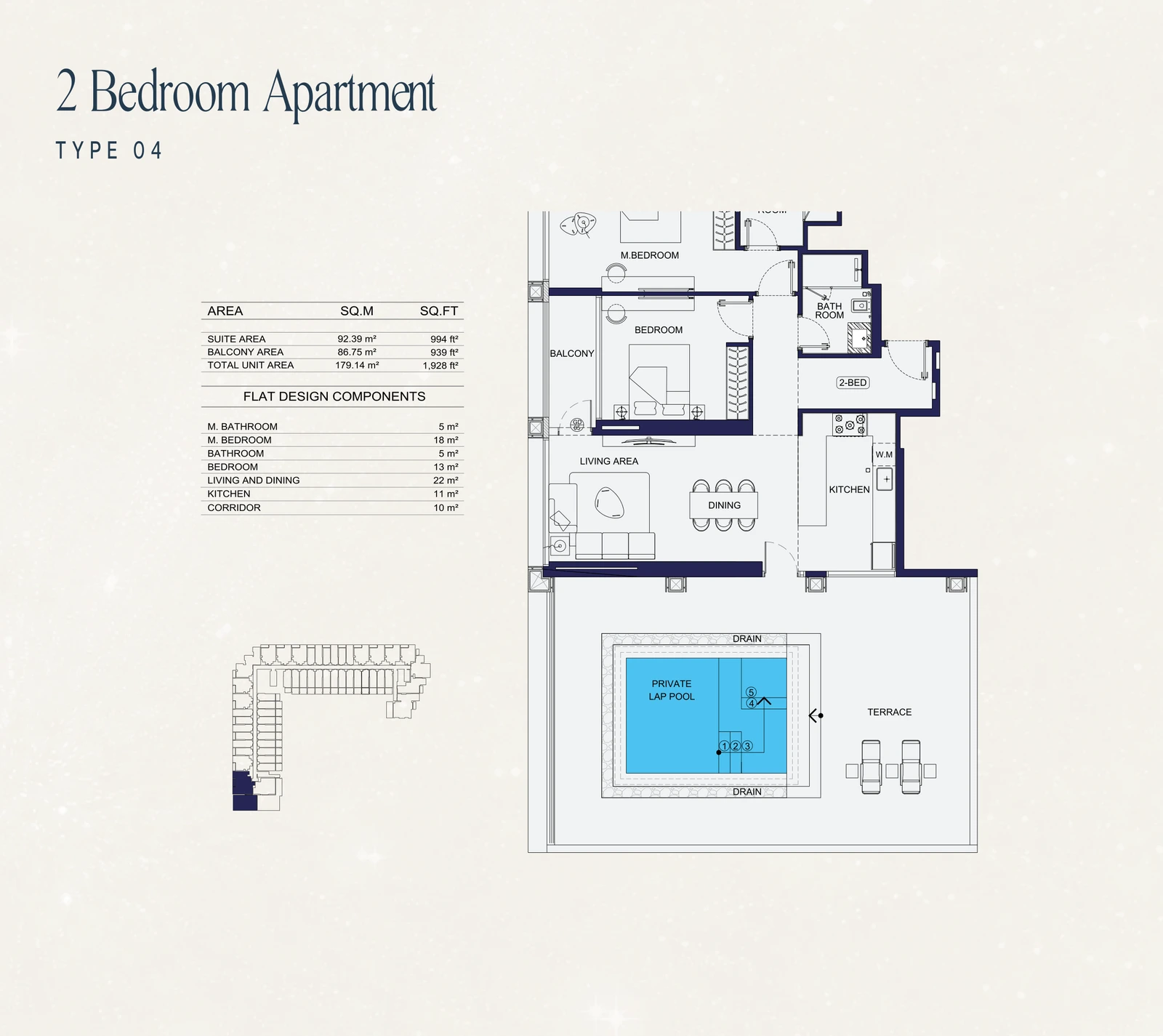 2 Bedroom Type 04 apartment floor plan at Binghatti Starfall in Al Jaddaf, with a total area of 1,933 sq ft.