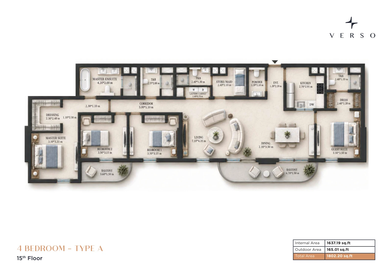 Verso by Reportage 4-bedroom Type A apartment floor plan in Verso, 1,802.20 sq ft