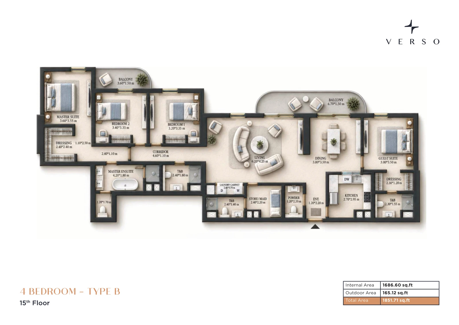 Verso by Reportage 4-bedroom Type B apartment floor plan in Verso, 1,851.71 sq ft