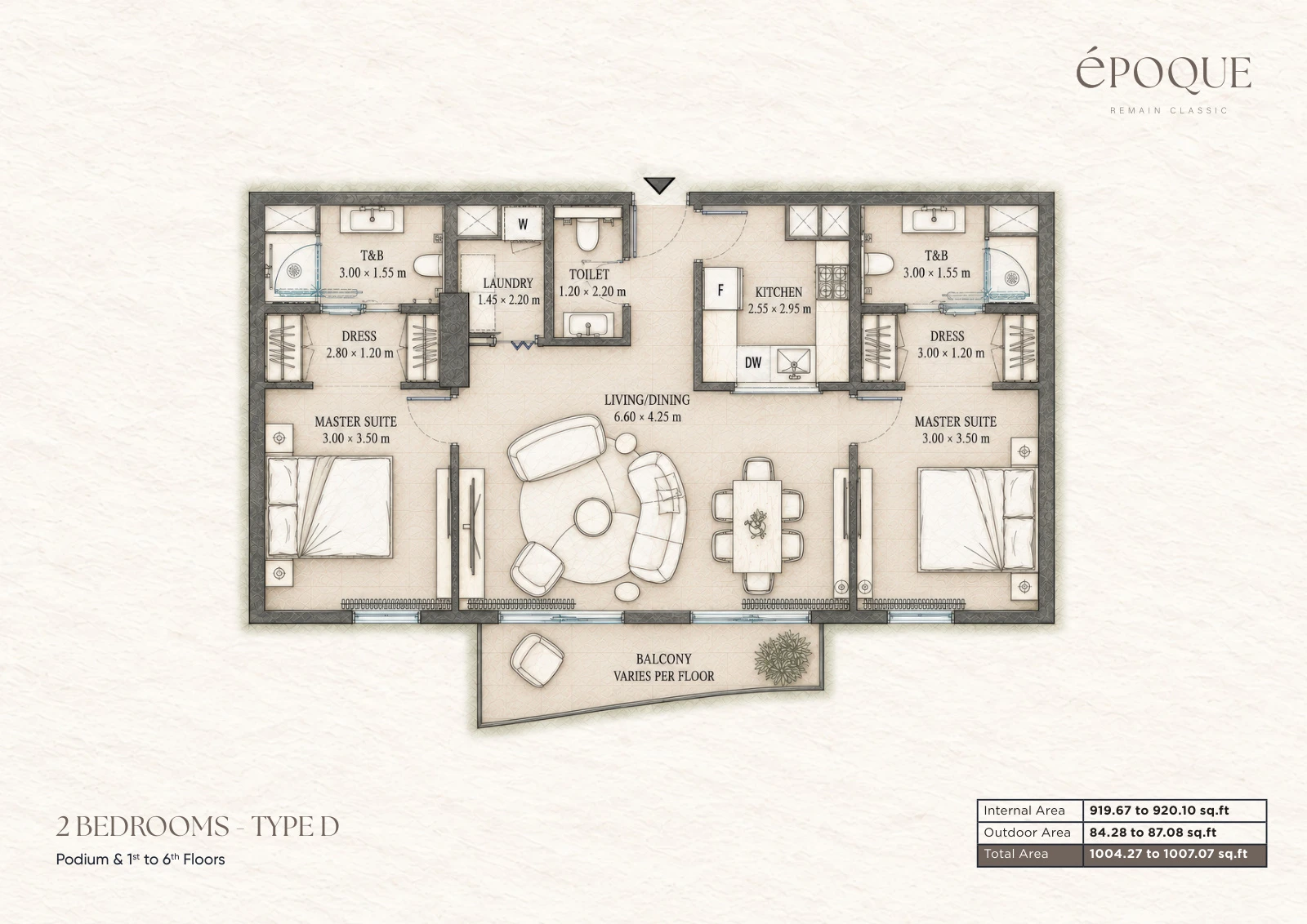 Époque by Reportage 2-bedroom Type D apartment floor plan for 2 Bedroom Type D in Époque, 1,005 sq ft