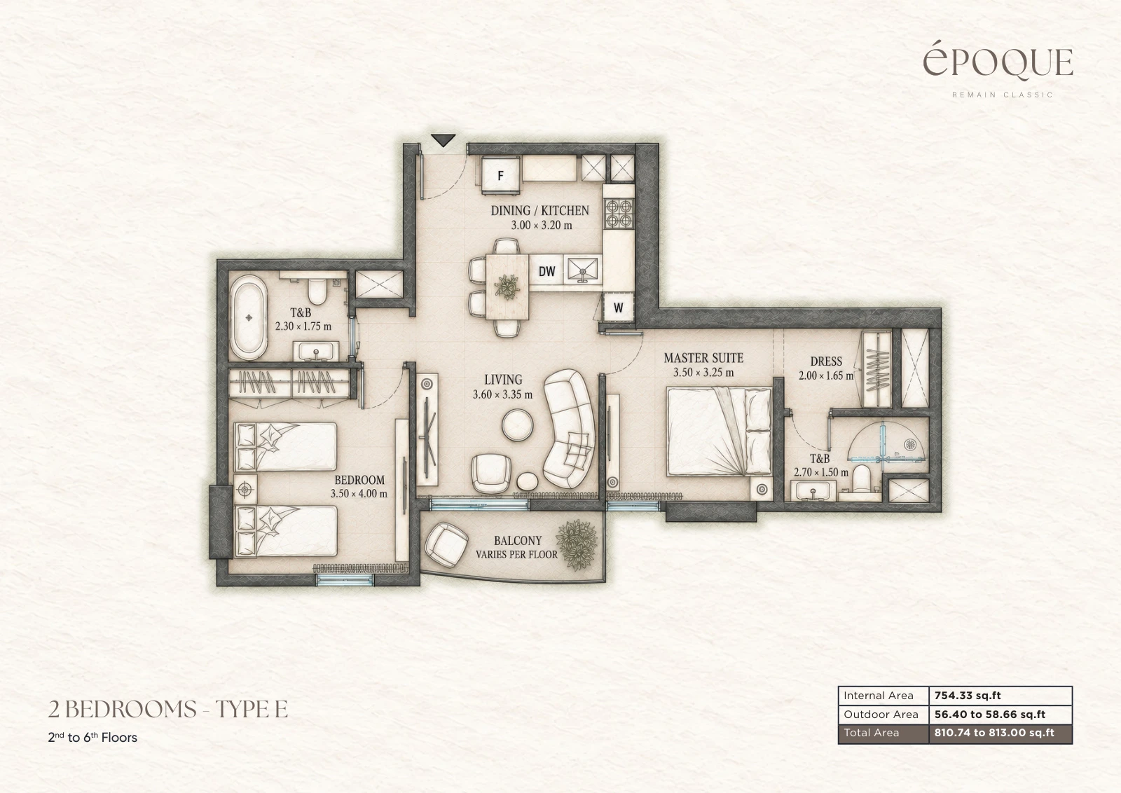 Époque by Reportage 2-bedroom Type E apartment floor plan for 2 Bedroom Type E in Époque, 811 sq ft