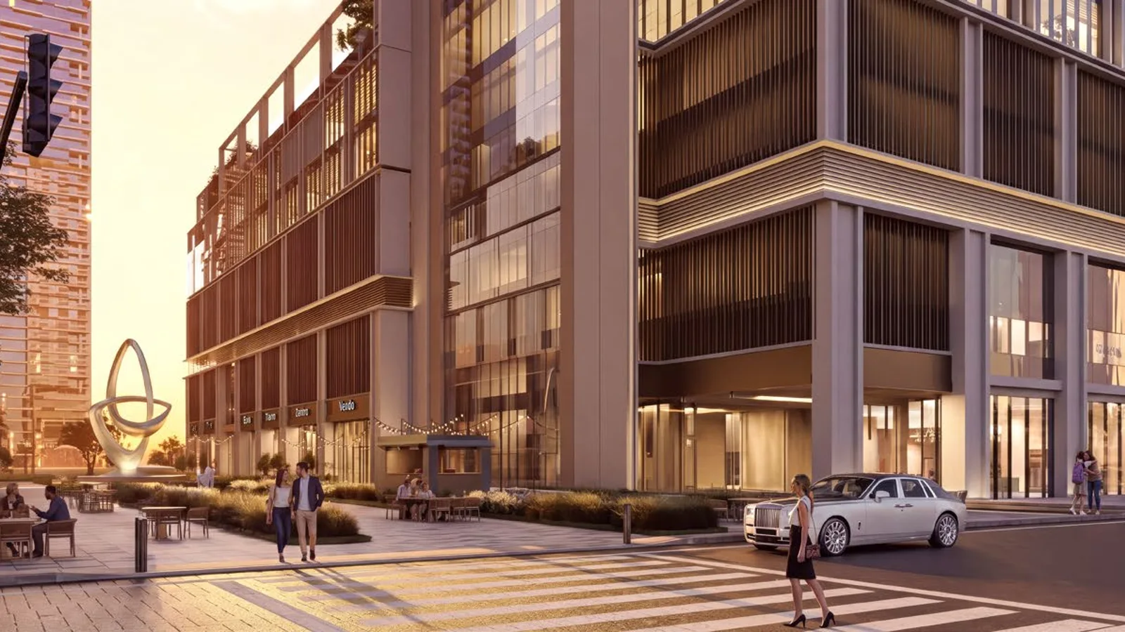 Podium shops and pedestrian frontage at Avenue Park Towers II.
