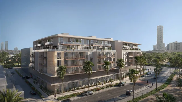 Exterior view of IR1DIAN Park 1 showing its low-rise facade, balconies and landscaped street frontage.