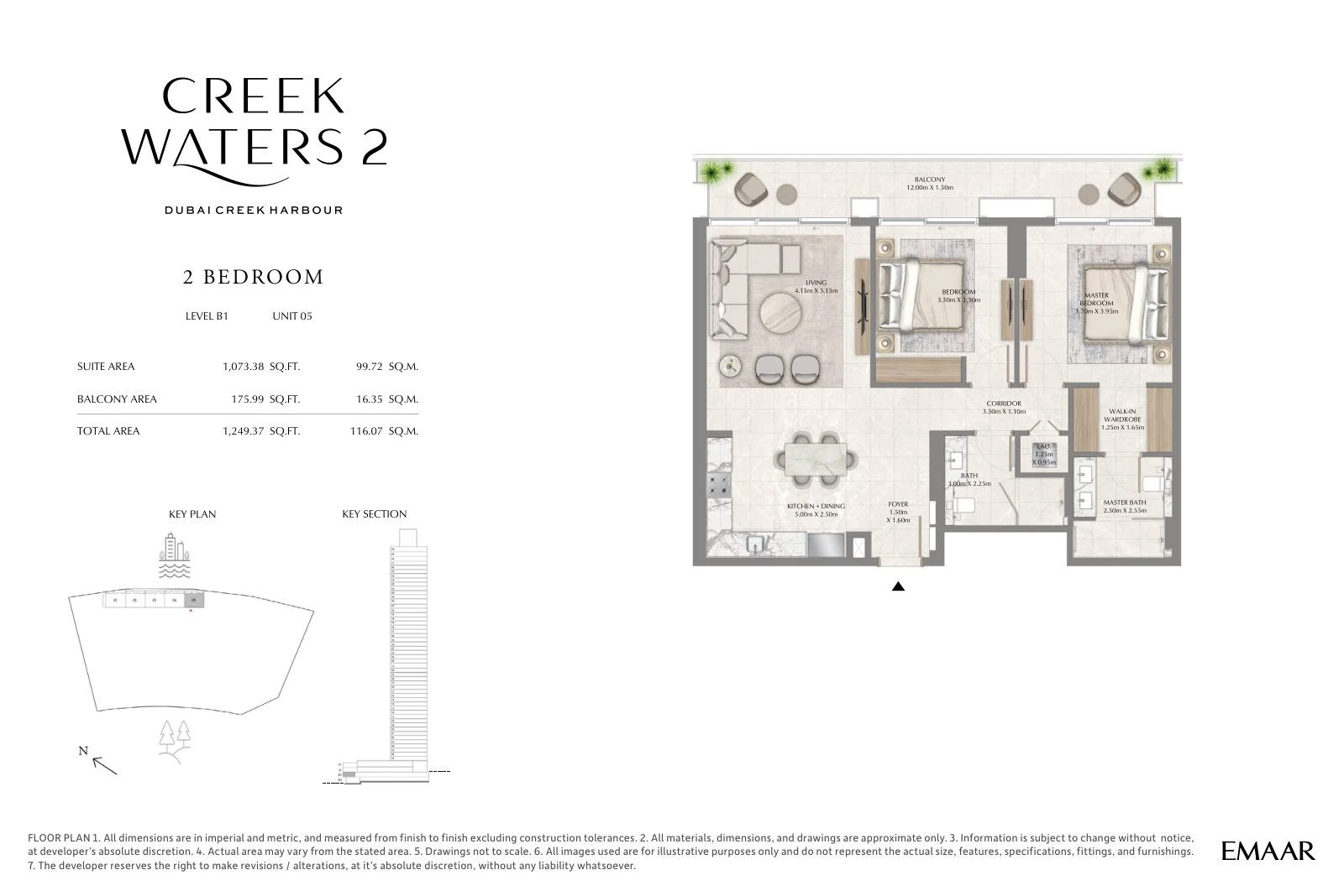 Creek Waters 2 floor plan: 2-bedroom apartment Unit 05 — Basement 1. Type/model Unit 05 – Basement 1; total area 1,249.37 sq ft.