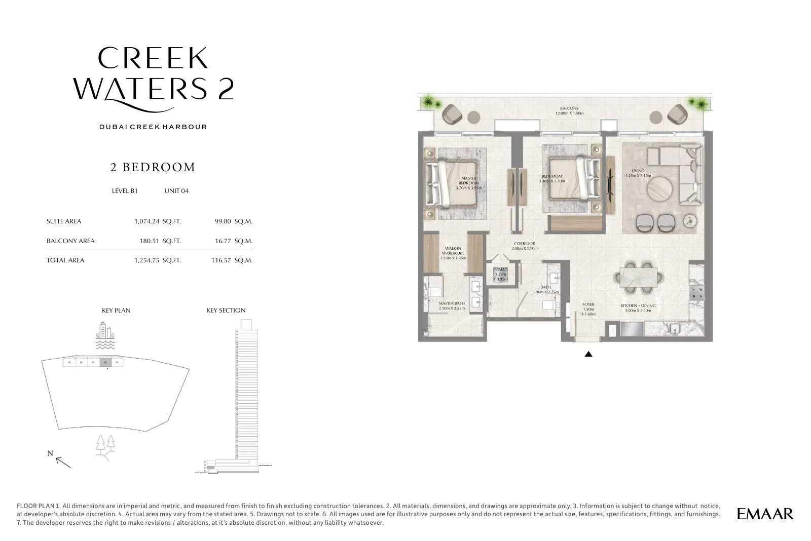Creek Waters 2 floor plan: 2-bedroom apartment Unit 04 — Basement 1. Type/model Unit 04 – Basement 1; total area 1,254.75 sq ft.