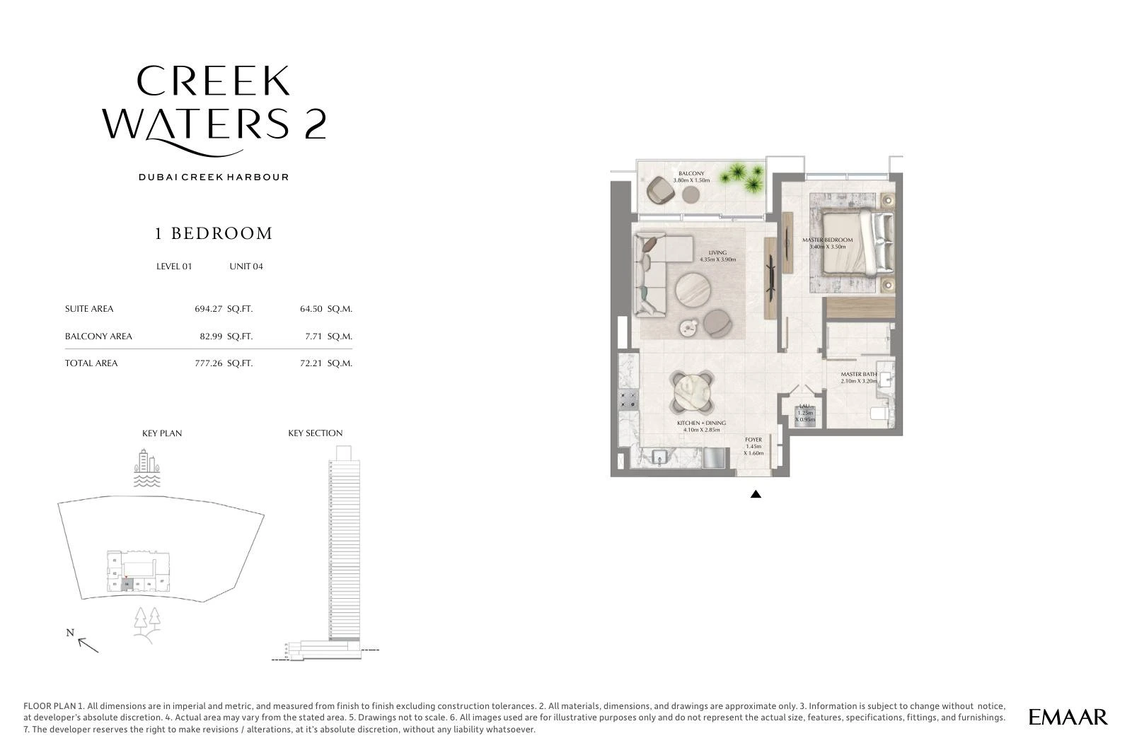 Creek Waters 2 floor plan: 1-bedroom apartment Unit 04 — Level 1. Type/model Unit 04 – Level 1; total area 777.26 sq ft.