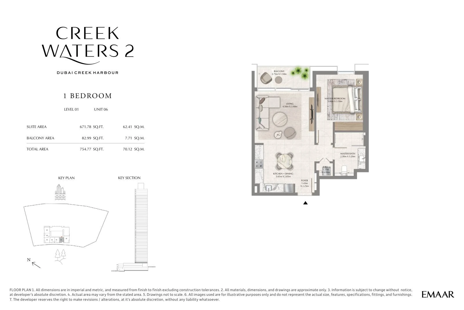 Creek Waters 2 floor plan: 1-bedroom apartment Unit 06 — Level 1. Type/model Unit 06 – Level 1; total area 754.77 sq ft.