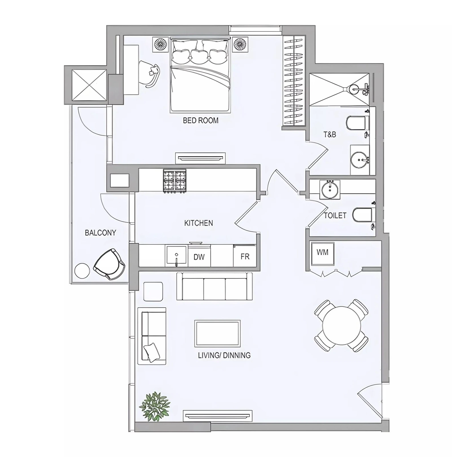 Evergr1n House 4 1-bedroom Type A apartment floor plan, 780 sq ft.