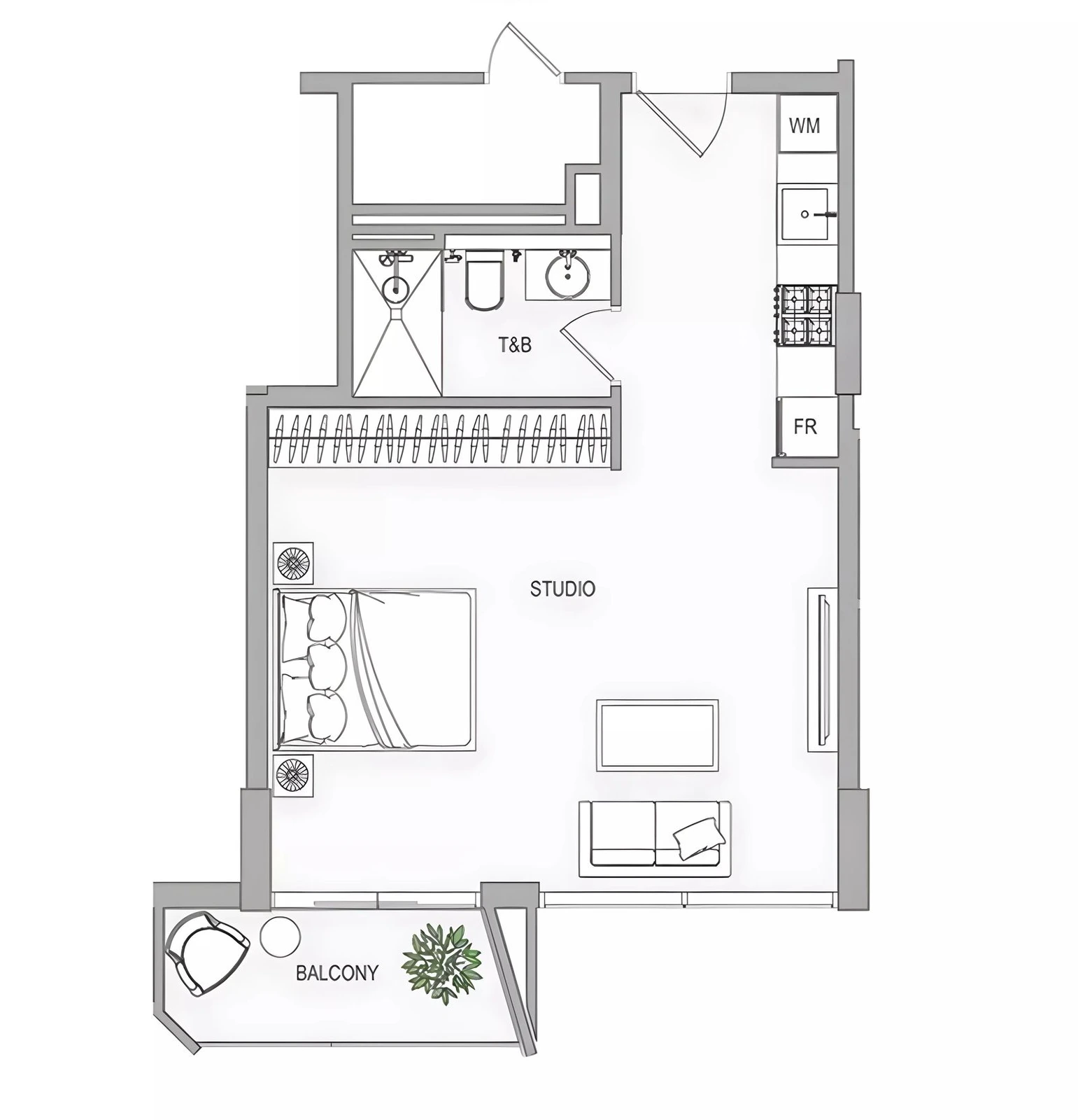 Evergr1n House 4 Studio Type A apartment floor plan, 462 sq ft.
