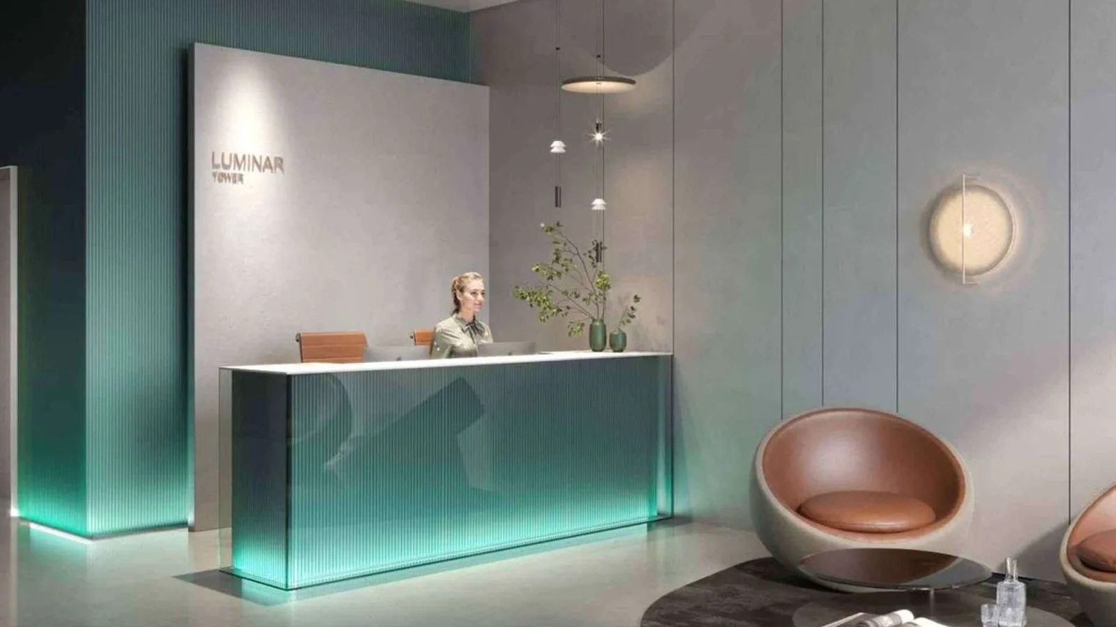 Contemporary resident lobby at LUM1NAR Tower 1.